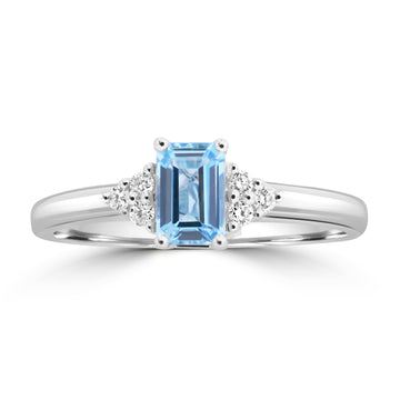 0.48ct Aquamarine Rings with 0.08tct Diamond set in 18K White Gold