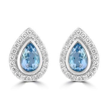 0.67ct Aquamarine Earrings with 0.283tct Diamond set in 18K White Gold