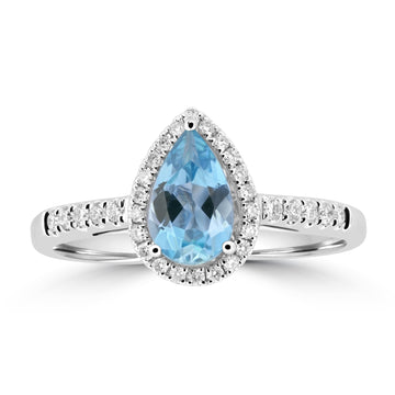 0.65ct Aquamarine Rings with 0.187tct Diamond set in 18K White Gold