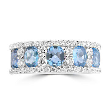 1.41ct Aquamarine Rings with 0.746tct Diamond set in 18K White Gold