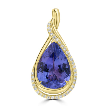 5.61ct Tanzanite Pendants with 0.145tct Diamond set in 14K Yellow Gold