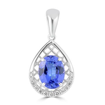 1.89ct Tanzanite Pendants with 0.106tct Diamond set in 18K White Gold