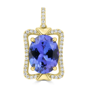 4.39ct Tanzanite Pendants with 0.244tct Diamond set in 18K Yellow Gold
