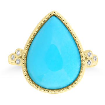 7.4ct Turquoise Rings with 0.05tct Diamond set in 14K Yellow Gold