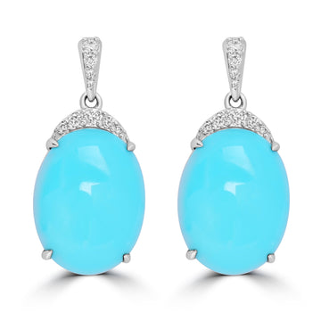 10.73ct Turquoise Earrings with 0.212tct Diamond set in 14K White Gold