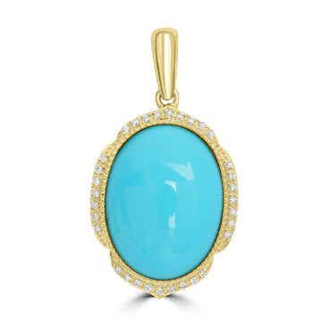 4.82ct Turquoise Pendants with 0.083tct Diamond set in 14K Yellow Gold