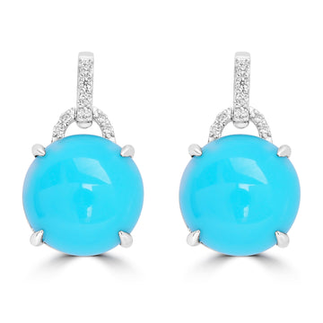 12.03ct Turquoise Earrings with 0.119tct Diamond set in 14K White Gold