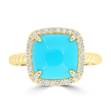 3.79ct Turquoise Rings with 0.236tct Diamond set in 14K Yellow Gold