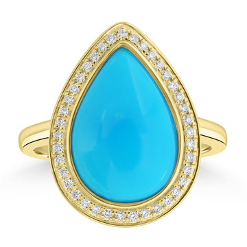 4.81ct Turquoise Rings with 0.173tct Diamond set in 14K Yellow Gold