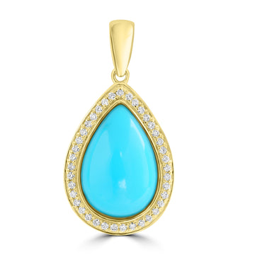 3.7ct Turquoise Pendants with 0.173tct Diamond set in 14K Yellow Gold