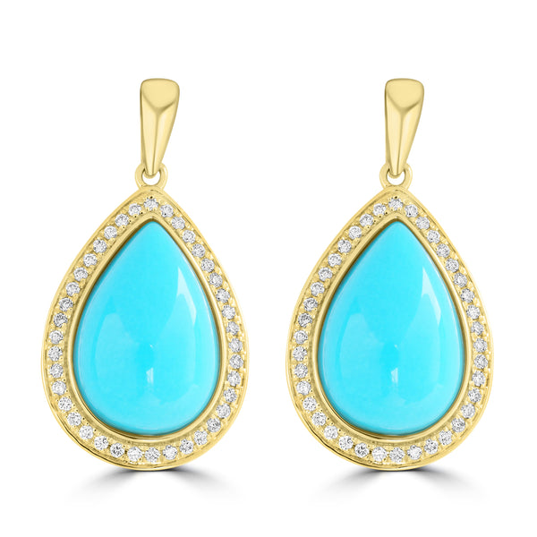 10.38ct Turquoise Earring with 0.34tct Diamond set in 14K Yellow Gold