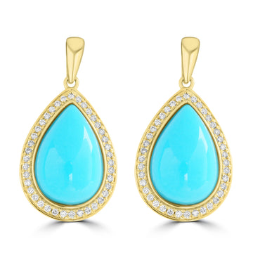10.38ct Turquoise Earring with 0.34tct Diamond set in 14K Yellow Gold