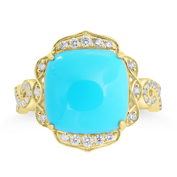 6.3ct Turquoise Rings with 0.313tct Diamond set in 14K Yellow Gold
