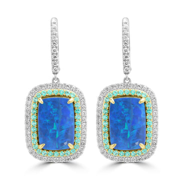 9.87ct Opal Earrings with 1.482tct Diamond set in 18K Two Tone Gold