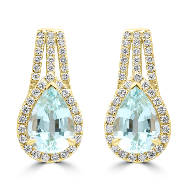 2.89ct Aquamarine Earrings with 0.598tct Diamond set in 14K Yellow Gold