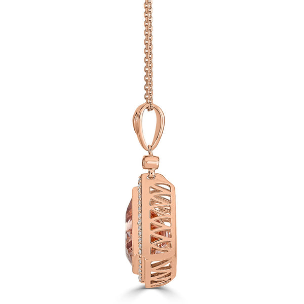 6.87ct Morganite Pendant with 0.27tct diamonds set in 14K two tone gold