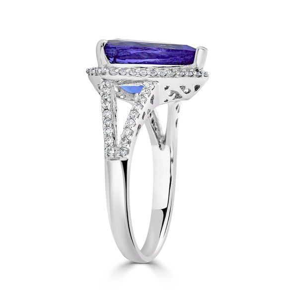 3.38Ct Tanzanite Ring With 0.33Tct Diamonds Set In 14Kt White Gold