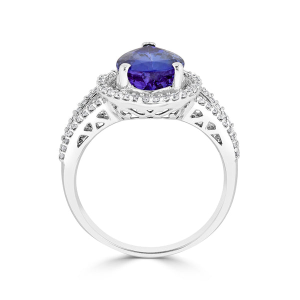 3.38Ct Tanzanite Ring With 0.33Tct Diamonds Set In 14Kt White Gold