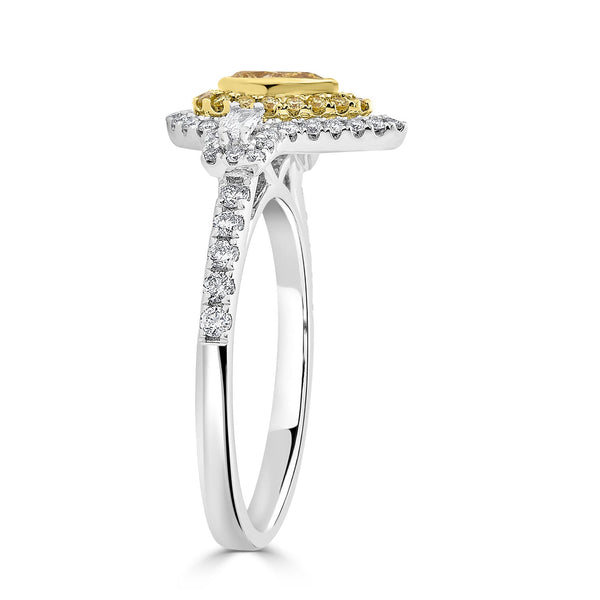 0.33Tct Yellow Diamond Ring With 0.60Tct Diamonds Set In 18Kt Two Tone Gold