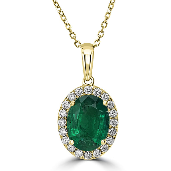 3.12ct   Emerald Pendants with 0.3tct Diamond set in 14K Yellow Gold