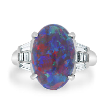 4.83ct Black Opal Ring with 0.57tct Diamonds set in 900 Platinum