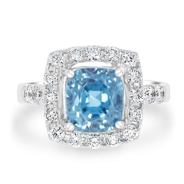 6.84ct Blue Zircon Ring with 0.86tct Diamonds set in 14K White Gold
