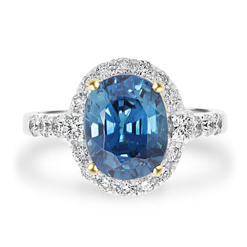 4.86ct Blue Zircon Ring with 0.58tct Diamonds set in 14K Two Tone Gold