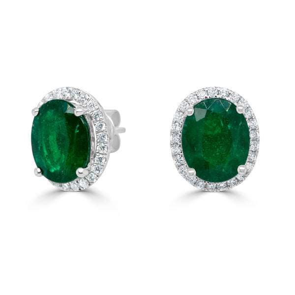 4.36tct Emerald Earring with 0.38tct Diamonds set in 14K White Gold