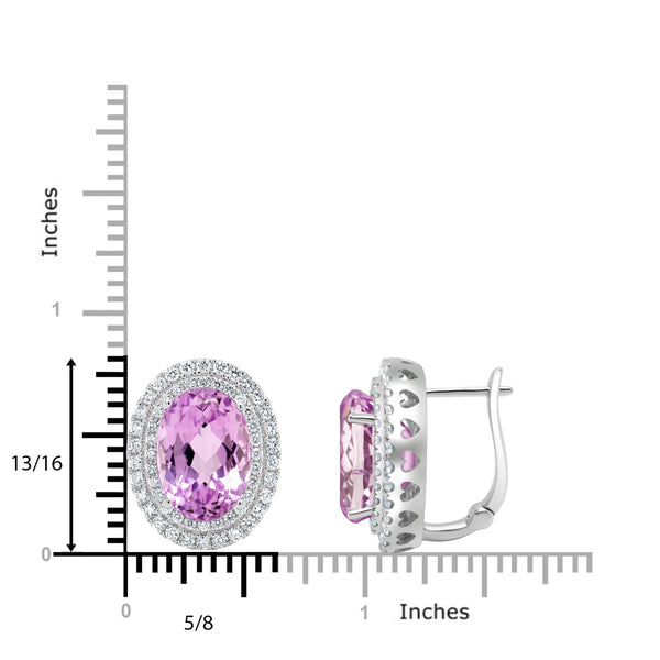 16.24tct Kunzite Earring with 1.39tct Diamonds set in 14K White Gold
