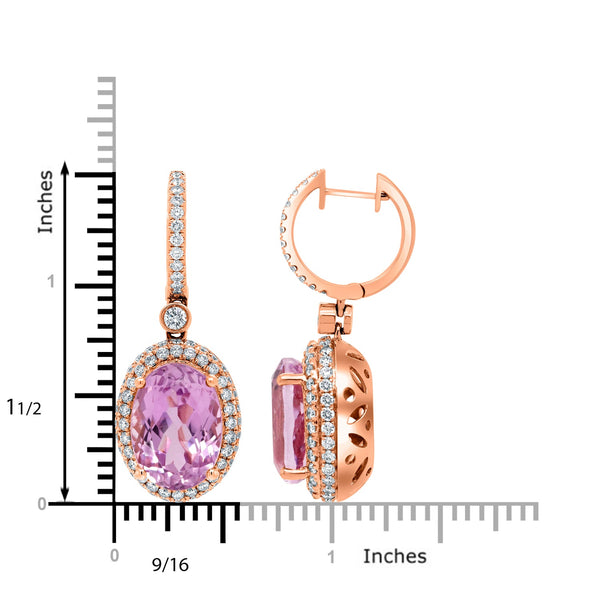 16.67Tct Kunzite With 1.79Tct Diamonds In 14K Rose Gold Earrings