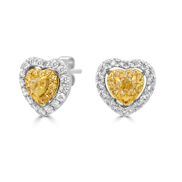 0.37tct Yellow Diamond Earring with 0.65tct Diamonds set in 18K White Gold