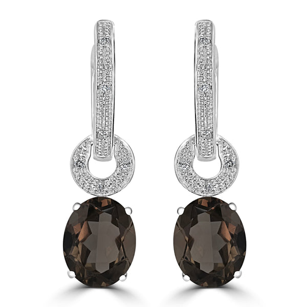 2tct Smoky Earring with 0.1tct Diamonds set in 18K White Gold