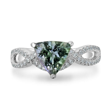 1.7ct Green Tanzanite Ring with 0.21tct Diamonds set in 14K White Gold