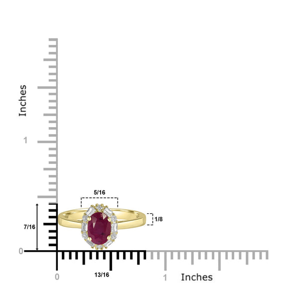 1.16ct Ruby Rings with 0.26tct Diamond set in 14K Yellow Gold