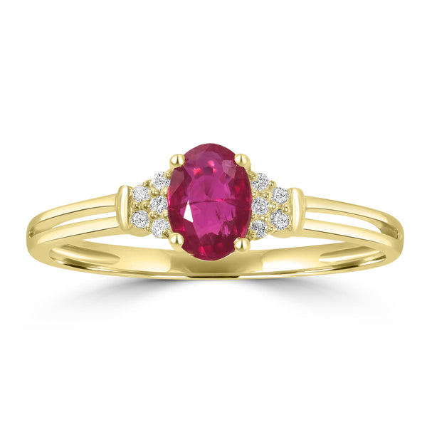 0.54ct Ruby Rings with 0.05tct Diamond set in 14K Yellow Gold