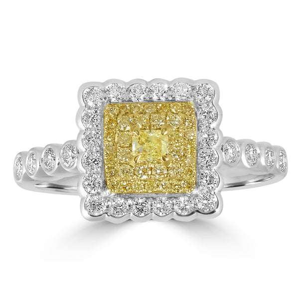 0.12ct Yellow Diamond Rings with 0.53tct Diamond set in 18K Two Tone Gold