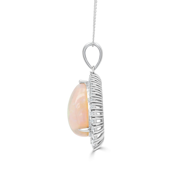 10.66ct Opal Pendant with 1.55tct Diamonds set in 14K White Gold