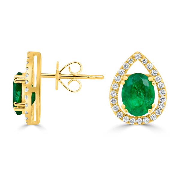 2.46ct Emerald Stud earrings with 0.35ct diamonds set in 14K yellow gold