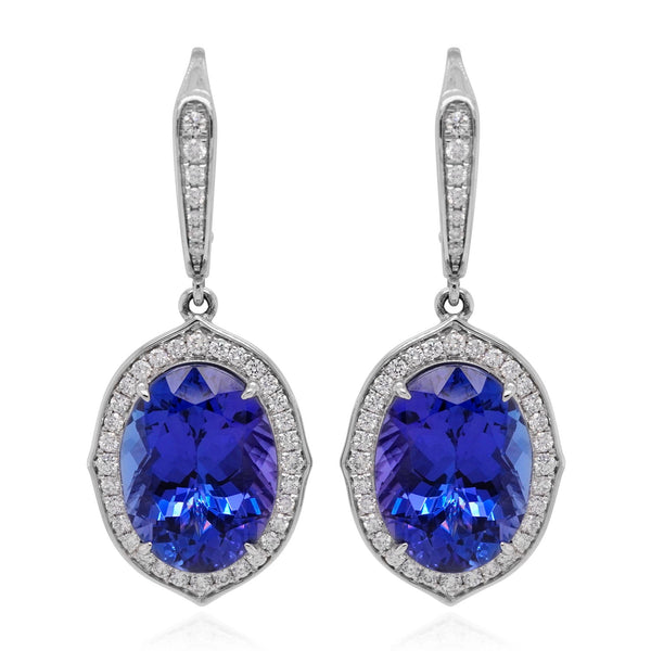 17.72Tct Tanzanite With 0.77Tct Diamonds In 14K White Gold Earrings