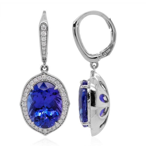 17.72Tct Tanzanite With 0.77Tct Diamonds In 14K White Gold Earrings