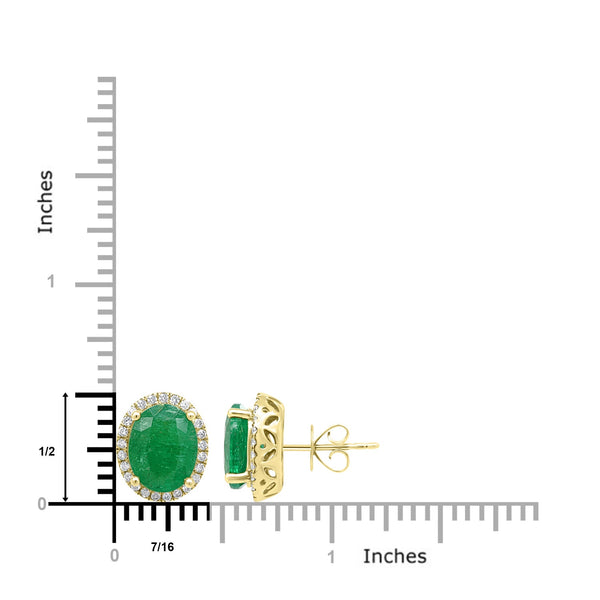 4.69Tct Emerald Stud Earrings With 0.36Tct Diamonds Set In 14K Yellow Gold