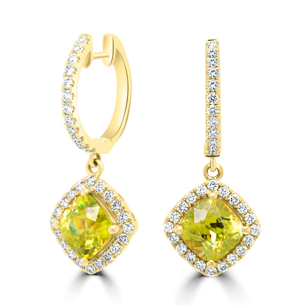 3.49Tct Sphene Earrings With 0.70Tct Diamonds Set In 14K Yellow Gold