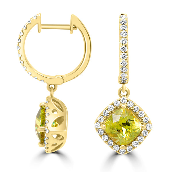 3.49Tct Sphene Earrings With 0.70Tct Diamonds Set In 14K Yellow Gold