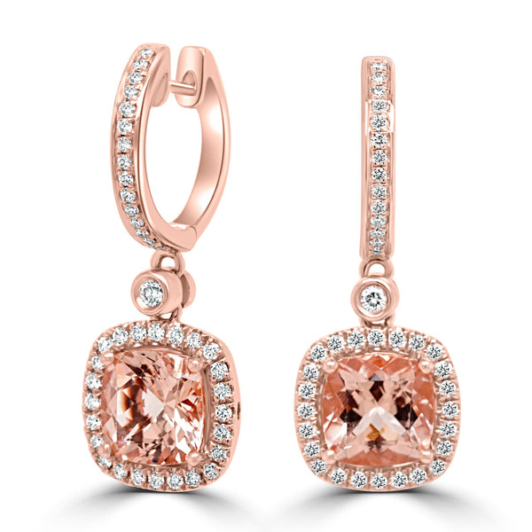 3.88Tct Morganite Earrings With 0.52Tct Diamonds Set In 14K Rose Gold