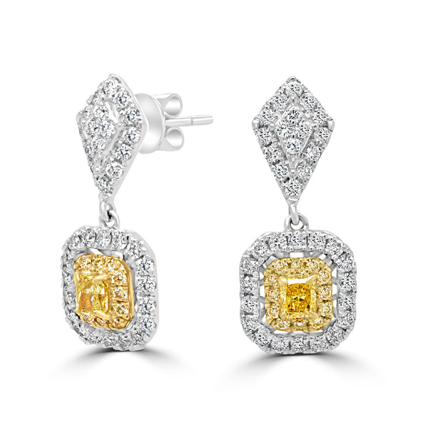 0.44tct Yellow Diamond Earring with 0.85tct Diamonds set in 18K Two Tone Gold