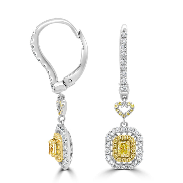 0.36Tct Yellow Diamond Earrings With 0.92Tct Diamond Accents Set In 18K Two Tone Gold