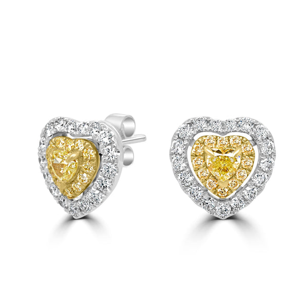 0.48Tct Yellow Diamond Stud Earrings With 0.51Tct Diamond Accents Set In 18K Two Tone Gold
