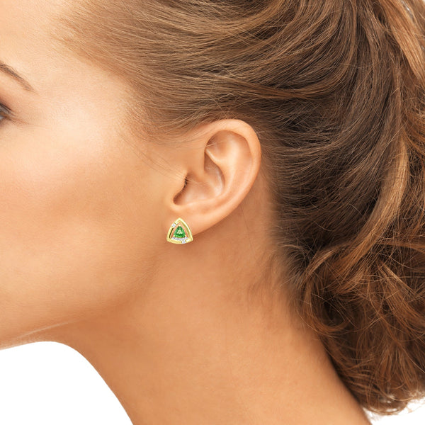 1.18Tct Tsavorite Stud Earrings With 0.14Tct Diamonds Set In 14K Yellow Gold