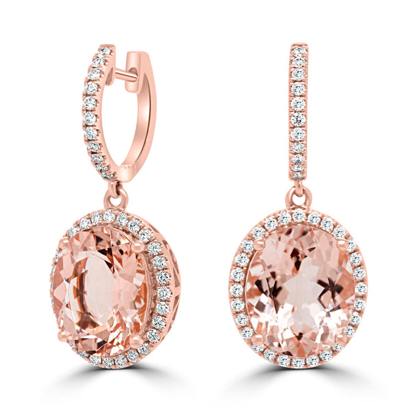 9.13Tct Morganite Earrings With 0.58Tct Diamonds Set In 14K Rose Gold