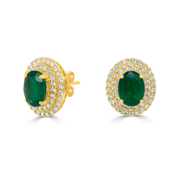 2.42tct Emerald Earring with 0.55tct Diamonds set in 14K Yellow Gold